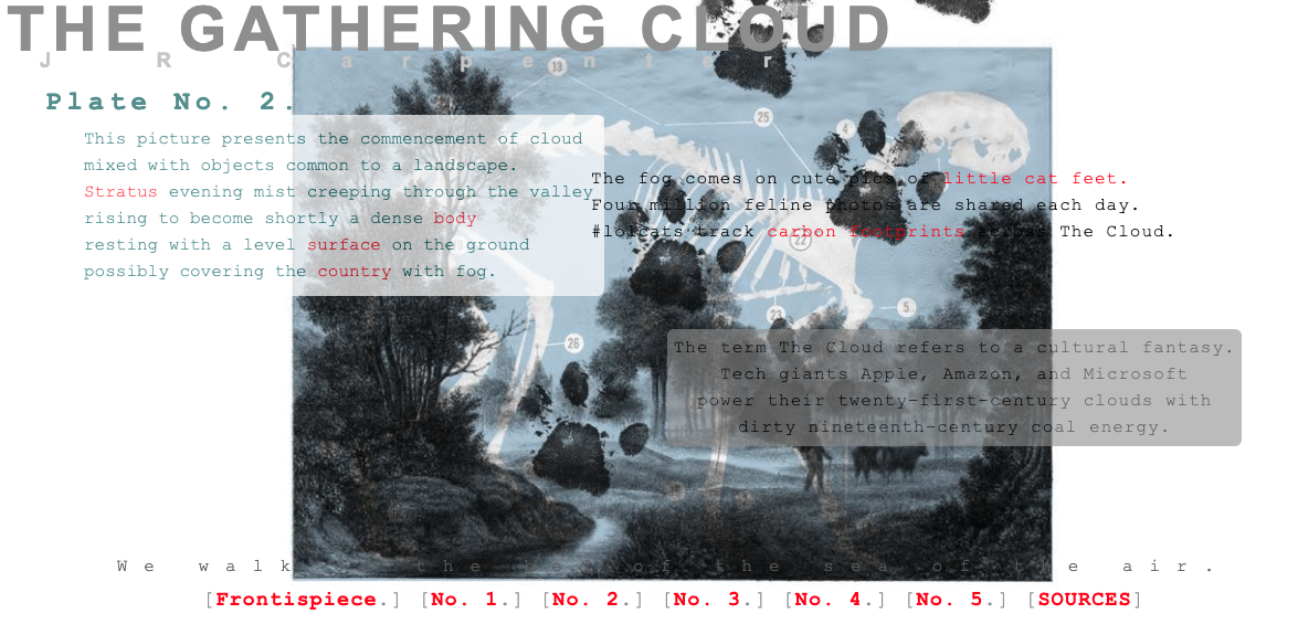 A screenshot of J.R.Carpenter's 'The Gathering Cloud'