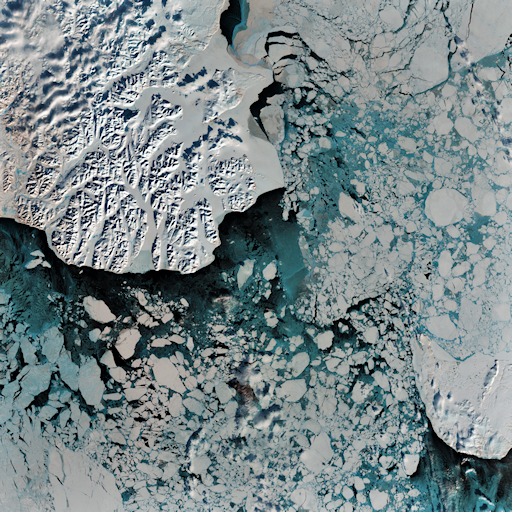 A satellite image of large ice floes